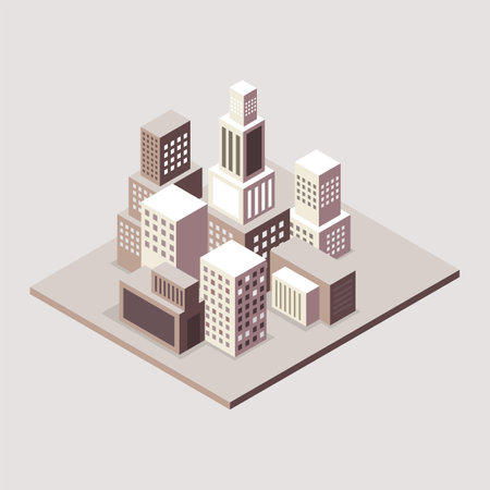 Isometric city icon. Vector illustration of a modern city in isometric style.のイラスト素材