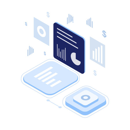 Isometric design concept of business analytics, data analysis, financial report. Vector illustration.のイラスト素材