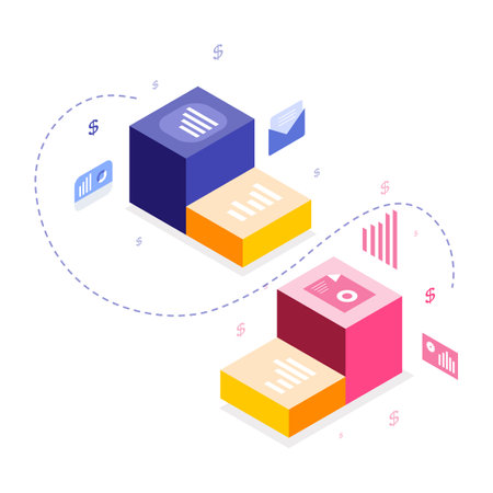 Isometric 3D vector illustration. Infographic template with colorful geometric shapes.のイラスト素材