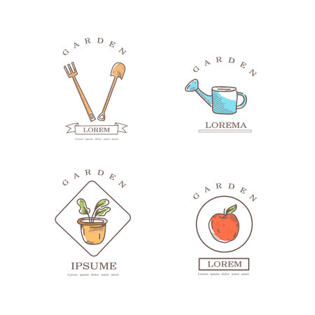 Set of gardening and farming icons. Vector illustration in line style.のイラスト素材