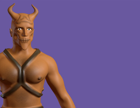 3d rendering of a cartoon character with horns and a human bodyの写真素材