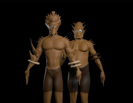 3d render of a pair of male and female monsters isolated on black backgroundの写真素材