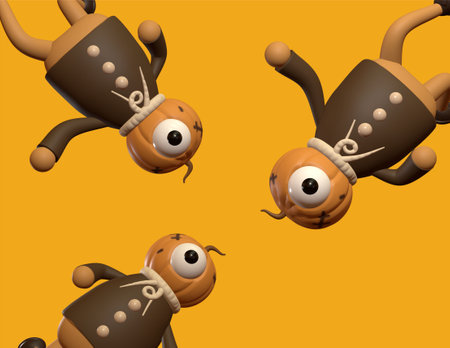 Seamless pattern with cartoon character on a yellow background.の写真素材