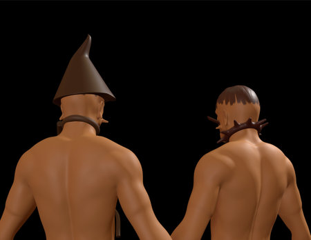 Male and female figures. 3D illustration. Isolated on black background.の写真素材