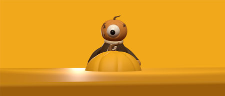 illustration of 3d cartoon character on orange background with copy spaceの写真素材