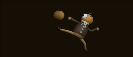 illustration of a character playing with a pumpkin on a black backgroundの写真素材