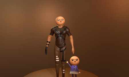 Robot and child - 3D render of a robot and childの写真素材