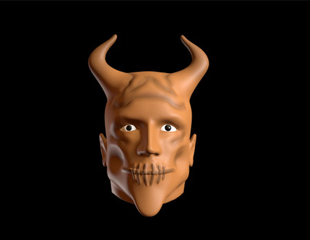 Devil head with horns isolated on black background. 3d rendering