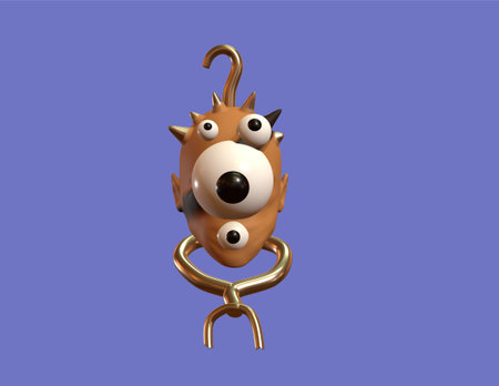 3d rendering of a cute cartoon character isolated on purple backgroundの写真素材