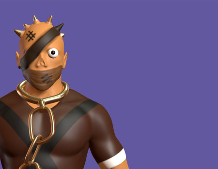 Thief with a golden chain around his neck. 3D renderingの写真素材