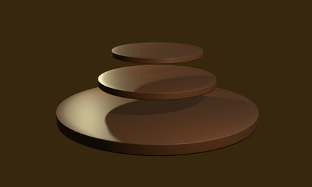 Three brown circular objects on a dark brown background. 3D rendering.の写真素材