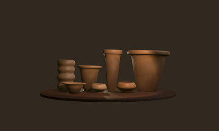 Ceramic pots on a brown background. 3d rendering.の写真素材