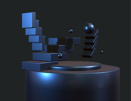 Abstract 3d pedestal with geometric shapes. 3D render.の写真素材