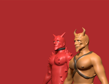 Devil and demon on a red background. 3D illustration.の写真素材