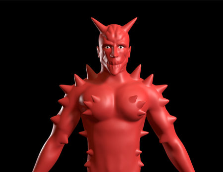 Red devil isolated on a black background. 3d render illustration.の写真素材