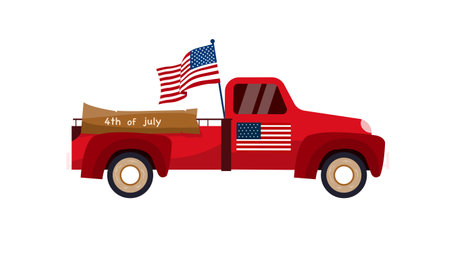 Pickup truck with american flag. Flat style vector illustration.のイラスト素材