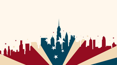 Vector illustration of the silhouette of the city with stars and stripes.のイラスト素材