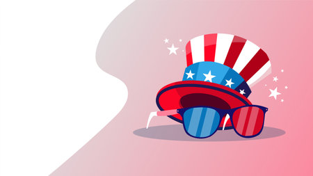 Illustration of Uncle Sam hat, sunglasses and stars on white backgroundのイラスト素材