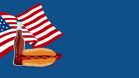 fast food american flag with hamburger and soda vector illustration designのイラスト素材