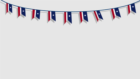 Liberia flag bunting hanging on strings on gray background. Vector illustrationのイラスト素材