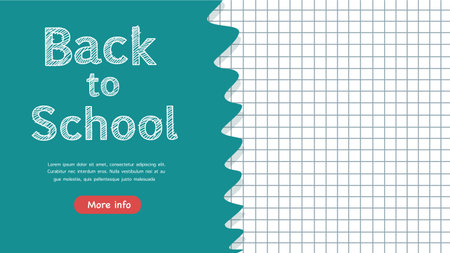 Simple back to school design with torn paper edge grid pattern background for modern kids education presentationのイラスト素材