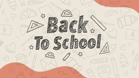 Simple back to school vector with abstract beige background doodle pattern study elements and school suppliesのイラスト素材