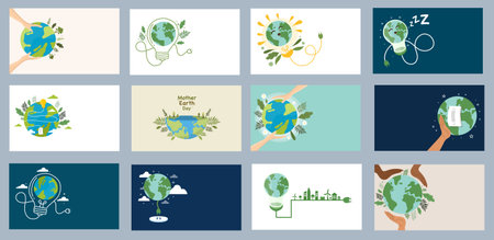 Environmental globe illustrations with nature elements promoting eco friendly awareness and sustainabilityのイラスト素材