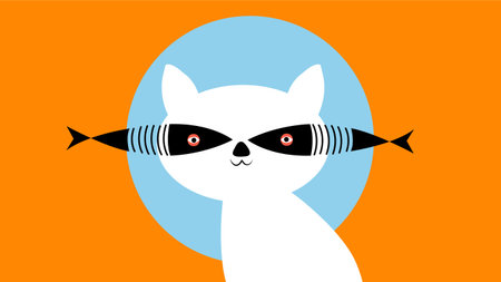 White cat with fish mask playful quirky modern flat styleのイラスト素材