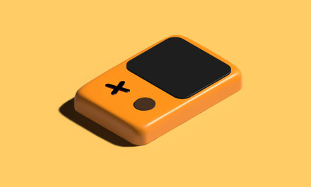 Realistic 3D Render of Portable Gamepad on Yellow Background.