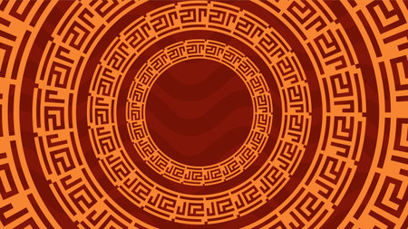 Red geometric circular maze pattern background for oriental designのイラスト素材