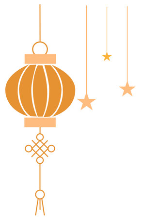 Golden hanging lantern with stars chinese festive decorationのイラスト素材