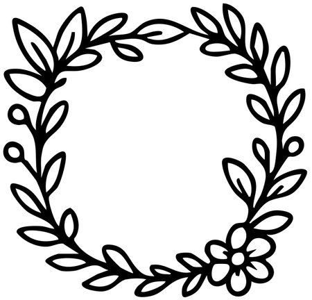 Floral wreath frame with leaves and blooming botanical outline artのイラスト素材
