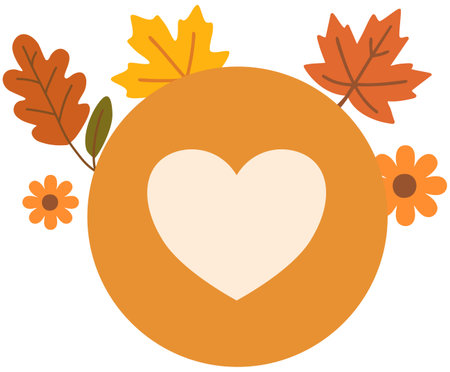 Autumn heart frame with leaves and floral decorationのイラスト素材