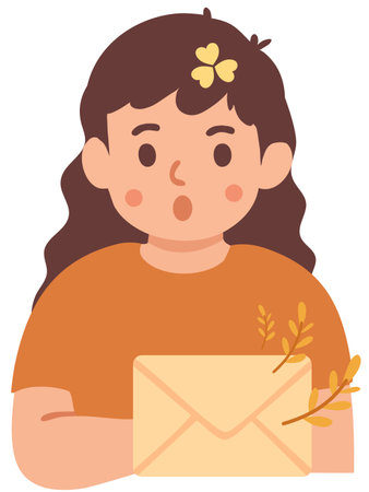 Woman holding autumn letter with leaf and orange toneのイラスト素材