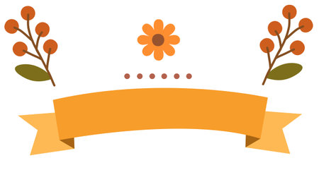 Floral autumn ribbon banner with leaves and seasonal flowersのイラスト素材