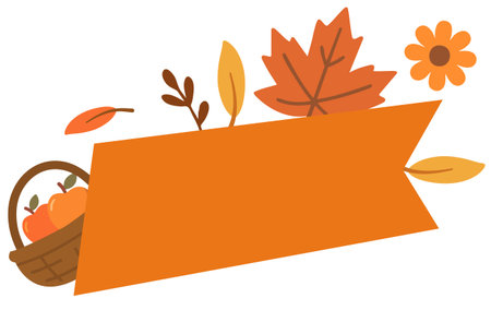 Autumn banner with basket and leaves thanksgiving cozy vectorのイラスト素材