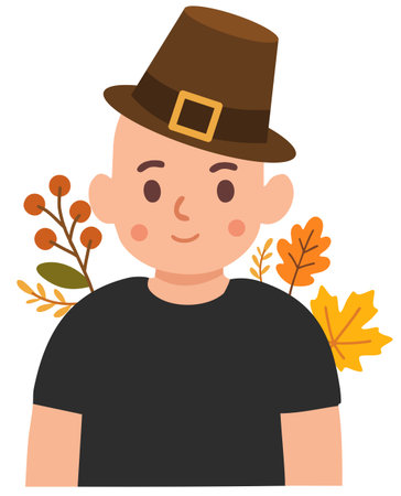 Character with autumn leaves and orange branches around shouldersのイラスト素材