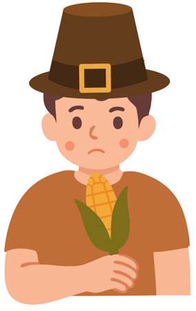 Pilgrim man holding corn representing thanksgiving harvestのイラスト素材