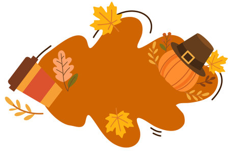 Autumn landscape with pumpkins leaves and harvest illustrationのイラスト素材