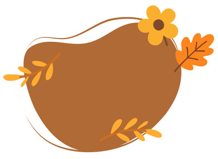 Abstract orange shape with leaf and floral decorationのイラスト素材