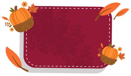 Red rectangular tag with pumpkins and autumn decorationのイラスト素材