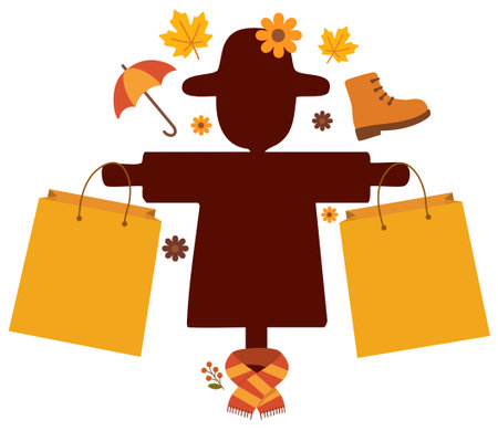 Scarecrow with autumn leaves and shopping bags vectorのイラスト素材