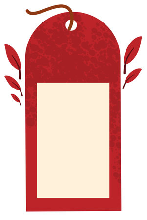Red tag with black texture and autumn decorative leavesのイラスト素材
