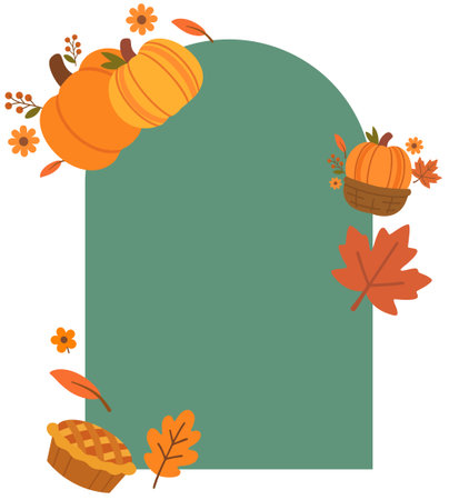 Green frame autumn leaves and pumpkin border vectorのイラスト素材