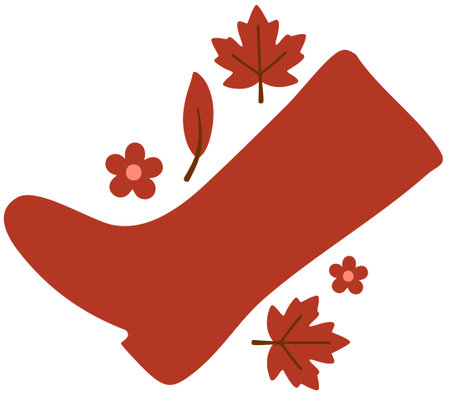 Red rain boot autumn leaf vector simple design iconのイラスト素材