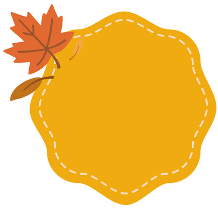 Yellow badge with leaf autumn cozy simple vector artのイラスト素材