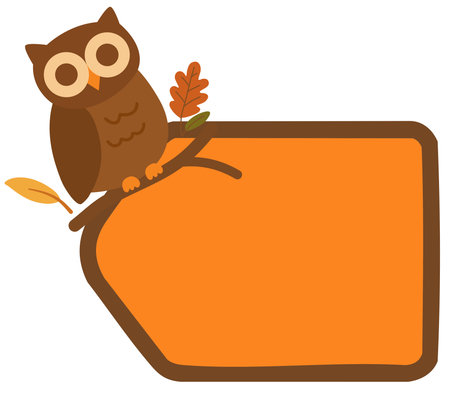 Orange tag frame with owl autumn theme cute decorativeのイラスト素材