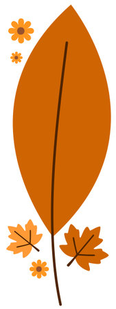 Orange leaf vertical frame autumn simple decorative minimal designのイラスト素材