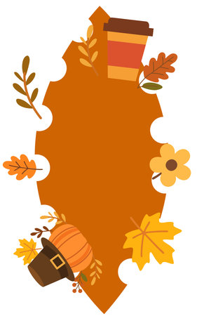 Brown vertical frame with boots leaves autumn harvest designのイラスト素材