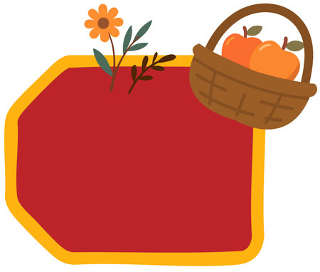 Red octagon frame with basket autumn harvest thanksgiving themeのイラスト素材